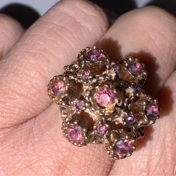 Jewelry - Vintage 18kt Gold Plated HGE Ruby Cluster Cocktail Ring Size 8